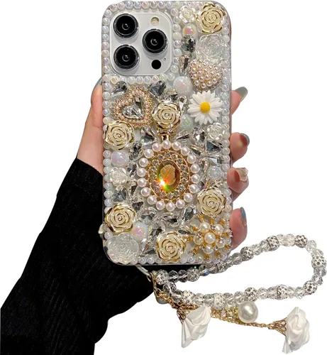 Vista 9 de iFiLOVE para iPhone 7 Plus/8 Plus Funda con Diamantes Brillantes y Correa de Flores, 3D Lujo Brillante Purpurina Cristal Diamantes de Imitación