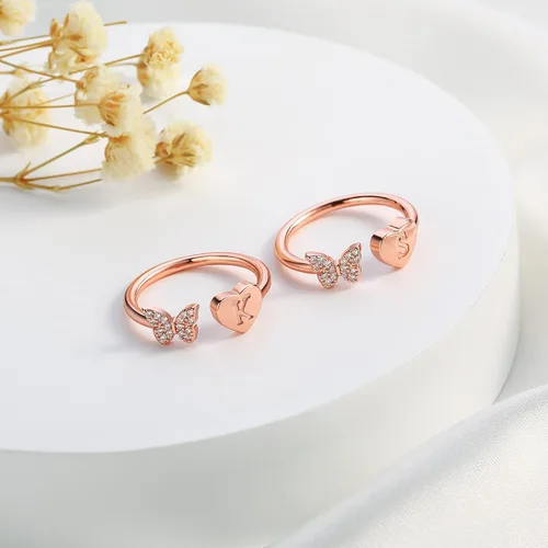 Vista 6 de Anillos apilables con iniciales para mujeres y niñas, chapados en oro rosa, con letra mayúscula, para mujeres, adolescentes, niñas, anillos