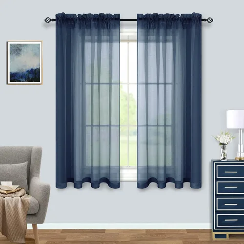 Vista 46 de Cortinas traslúcidas negras de 45 pulgadas de largo para ventanas de baño, juego de 2 paneles, cortinas de media ventana para cocina y dormitorio