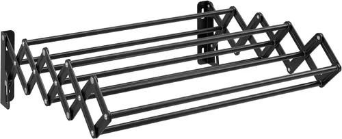 Vista 10 de SONGMICS Estante de secado de ropa, estante de secado de ropa montado en la pared, pequeño estante de lavandería acordeón, 9 varillas colgantes