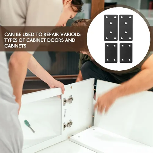 Vista 6 de Placas planas de reparación, 8 placas rectas planas de metal negro, soportes de fijación de unión, placas de fijación planas para madera, estantes