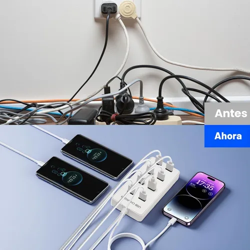 Vista 5 de Cargador de pared USB Estación de carga USB para múltiples dispositivos 8 puertos Charging Hub Strip Smart Charger Block Compatible with iPhone