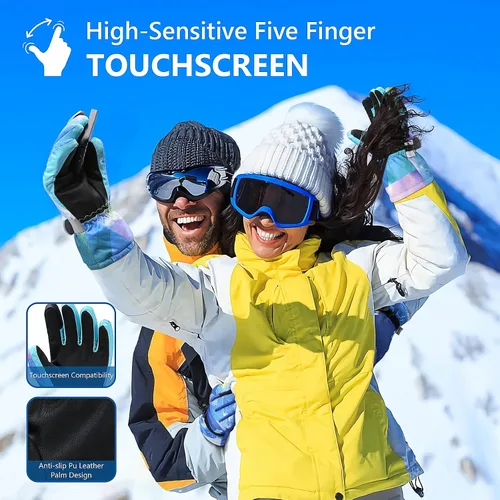 Vista 5 de Guantes de esquí, guantes de nieve impermeables y transpirables para clima frío, se adaptan tanto a hombres como a mujeres, para padres e hijos al