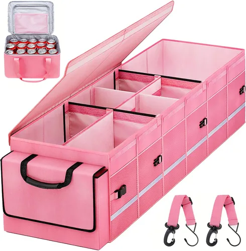 Vista 9 de Organizador y almacenamiento para maletero de automóvil con tapa y bolsa enfriadora extraíble a prueba de fugas, accesorios para automóvil, 6