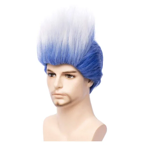 Vista 3 de BERON Pelucas cortas y rectas para adultos, color azul y blanco, para hombre, disfraz de Helloween, peluca de fiesta de cosplay (adulto)