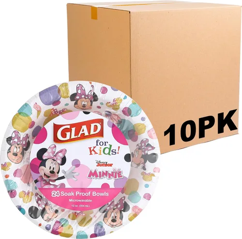 Vista 6 de Glad para Niños Cuencos Desechables de Papel de Disney Mickey y sus Amigos, Minnie Dots - Resistentes, A Prueba de Remojo, Aptos para Microondas