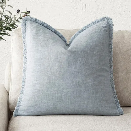 Vista 24 de Foindtower Fundas de almohada decorativas de lino con flecos, acogedora funda de cojín bohemia estilo farmhouse con borlas, funda de almohada