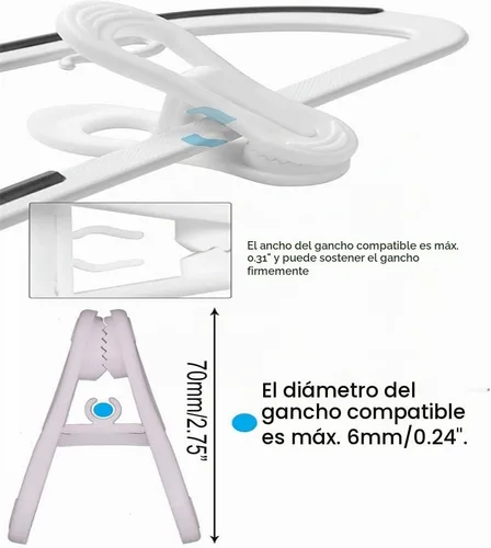 Vista 3 de Clips de plástico resistentes para colgar – multiusos para jeans, faldas, suéteres y pantalones (30 unidades, blanco)