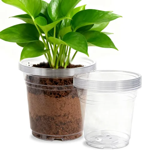 Vista 9 de 50 piezas de macetas de 2 galones para vivero, macetas de plástico suave y engrosadas con agujeros, contenedor de plántulas de flores de jardín