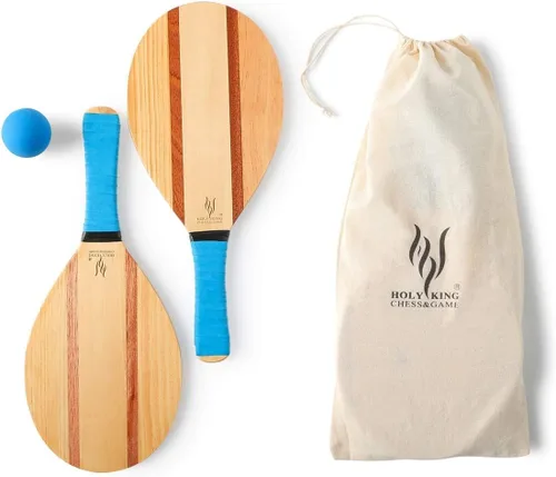 Vista 2 de HOLYKING Wooden Beach Striped Paddle Game Sets, Tennis Racket Outdoor