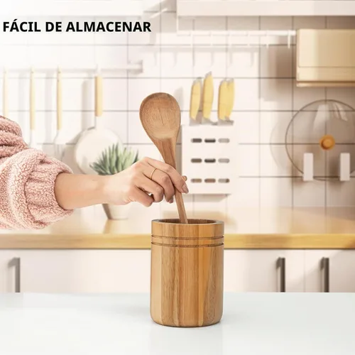 Vista 6 de Cucharas de madera para cocinar, cuchara de madera MZROO de 12.5 pulgadas de mango largo, cuchara de cocina de madera, cucharas de mezcla, cucharas