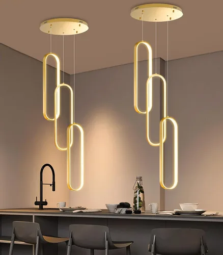 Vista 20 de Lámpara de Araña de Anillo Moderna LED Regulable Luz de Techo para Isla de Cocina Sala de Estar Escaleras Comedor Negro