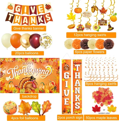 Vista 2 de Suministros de decoración de fiesta de Acción de Gracias, pancarta de Acción de Gracias, remolinos colgantes para vacaciones de otoño, decoración