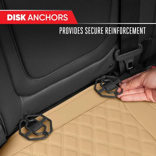 Vista 8 de Motor Trend Funda para Asiento Trasero - Funda de Asiento Trasero de Cuero Sintético Beige con Costuras en Diamante para Coches, Camiones, SUV