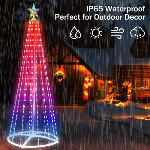 Vista 5 de Hoofun Luces de árbol de Navidad para decoraciones al aire libre: árboles de Navidad iluminados inteligentes de 6 a 8 pies, control de aplicación