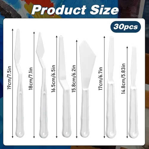 Vista 2 de 30 cuchillos de paleta de plástico, juego de cuchillos de paleta delgados y flexibles, cuchillos de arte, cuchillos de paleta para pintura acrílica