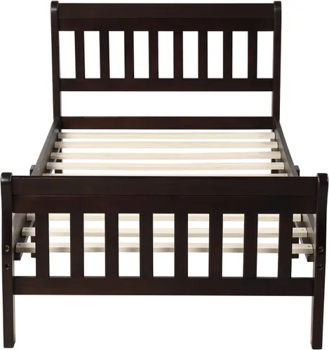 Vista 3 de Harper & Bright Designs Cama de madera tamaño individual moderna para niños, base de cama individual con cabecero y soporte de listones de madera