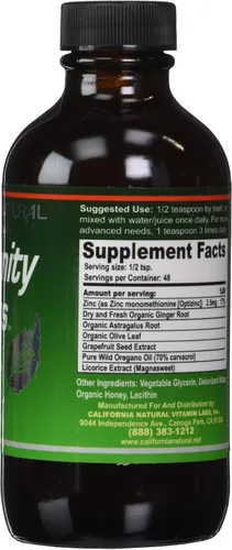 Vista 2 de California Natural Immunity Shots - Botella de zinc de 4 onzas, raíz de jengibre orgánico, aceite de orégano, potente y puro refuerzo del sistema