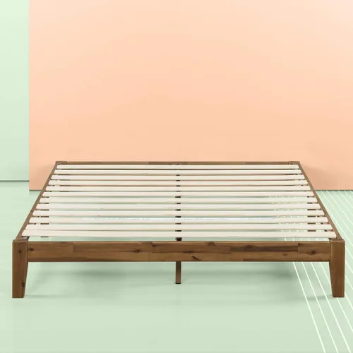 Vista 3 de Zinus Lucinda Marco de cama de plataforma de madera, no necesita somier, base de madera maciza con soporte de listones de madera, fácil montaje