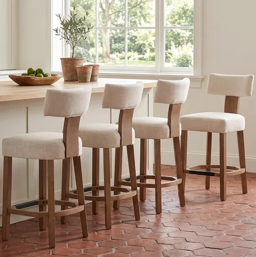 Vista 9 de RIVOVA Taburete de bar de 26 pulgadas de altura de mostrador, taburetes de bar de cocina modernos con respaldo y patas de madera maciza, taburetes