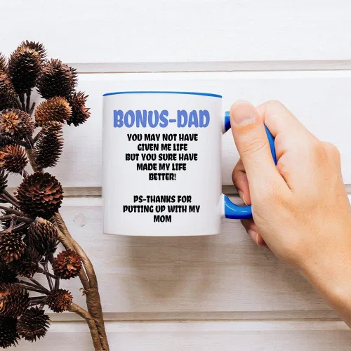 Vista 5 de Taza de café Bonus Dad de Fatbaby, divertidas tazas de café para regalo para padrastro de hija, hijo, hijastra, regalos para el Día del Padre