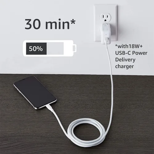 Vista 5 de Amazon Basics Cable de carga USB C a Lightning ABS, cargador certificado MFi para Apple iPhone 14, 13, 12, 11 X Xs Pro, Pro Max, Plus, iPad, 6 pies