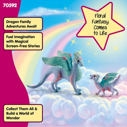 Vista 4 de Schleich Bayala - Set de juguete de 2 piezas de dragón de flores y bebé - Lindas figuras de dragón para niñas y niños - Figuras de animales de hadas