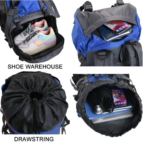 Vista 5 de Bseash Mochila impermeable de 60L con marco interno para senderismo, camping, con cubierta para lluvia, mochila grande para viajes al aire libre