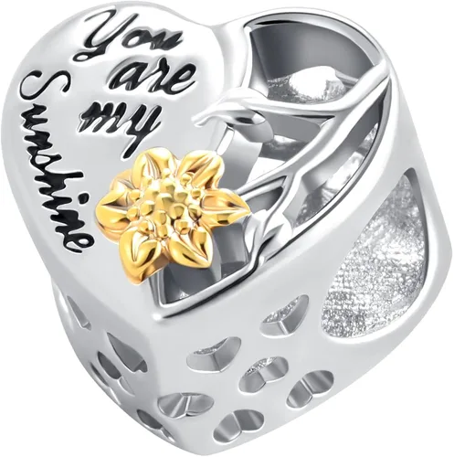 Vista 3 de LuxglitterLin Abalorio de girasol para pulsera Pandora collar con dije de la suerte You are My Sunshine