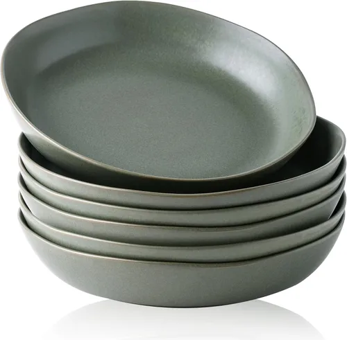 Vista 13 de AmorArc 9.75'' de cerámica cuencos grandes para pasta, juego de 4 cuencos planos de gres de 38 onzas para servir, cuencos aptos para horno