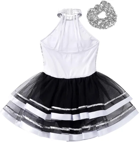 Vista 100 de CHICTRY Vestido tutú de ballet con lentejuelas brillantes para niñas y niñas, moderno disfraz de baile latino de jazz