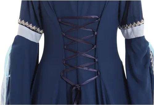 Vista 7 de CosplayDiy Vestido renacentista para mujer, disfraz medieval, vestidos victorianos, falda pirata, vestido de elfo de hadas renacentistas