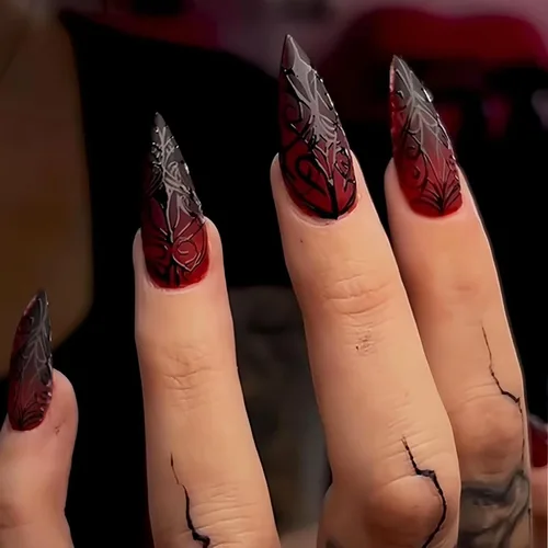 Vista 24 de Paquete de 6 144 uñas acrílicas de Halloween a presión, uñas postizas reutilizables de cobertura completa, uñas postizas adhesivas con pegamento