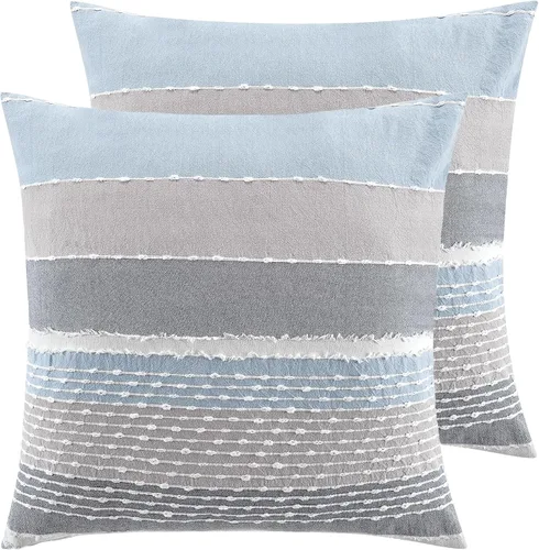 Vista 10 de Levtex Home - Juego de funda de edredón Santander - Funda de edredón matrimonial/Queen + dos fundas de almohada estándar - Gris, cambray, azul blanco