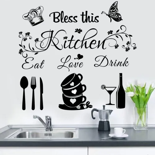Vista 5 de Calcomanías de Pared Bless This Kitchen - Pegatinas de Vinilo DIY Arte Despegar y Pegar Calcomanías de Pared para Hogar Oficina Escuela Café