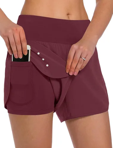 Vista 23 de Ksmien - Pantalones cortos de correr 2 en 1 para mujer, ligeros, para entrenamiento, gimnasio, yoga, forro con bolsillos para teléfono