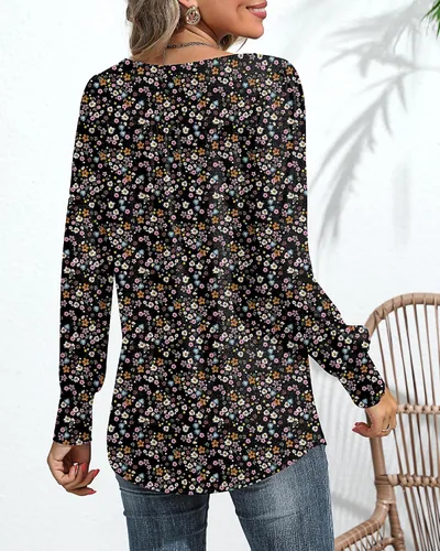 Vista 2 de Ficerd Blusa plisada de manga corta abombada para mujer, cuello redondo, elegante, casual, holgada, para primavera y verano