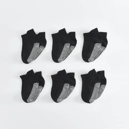 Vista 5 de Calcetines tobilleros antideslizantes con agarres, calcetines elásticos para bebés, para niños y niñas, recién nacidos, 6 pares de 1 a 3 años