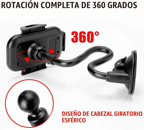 Vista 4 de Soporte de soporte para parabrisas de coche de 360 ° para iPhone, teléfono celular, GPS, cuello de cisne flexible, brazo largo, estabilizador