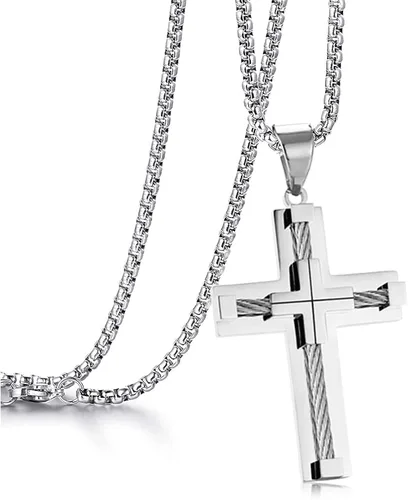 Vista 3 de Collar con colgante de cruz de Jesucristo grande de acero inoxidable 316L, joyería religiosa para hombres, cadena Rolo de 24 pulgadas