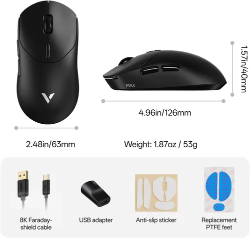 Vista 9 de Rapoo Ratón inalámbrico para juegos VT2 MAX, tasa de sondeo inalámbrico real de 8K, peso ligero de 1.87 oz, batería de hasta 750 horas, MCU nórdico