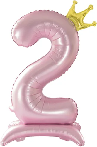 Vista 8 de Globo con Corona Rosa Número 1 de Tellpet con Base para Decoración de Fiesta de Primer Cumpleaños de Niñas