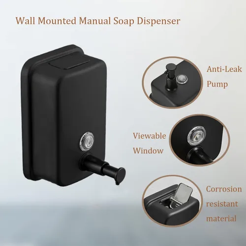 Vista 3 de Dispensador de jabón de acero inoxidable 304 mate, dispensador de jabón comercial montado en la pared, fuerte antioxidante e impermeable para baños