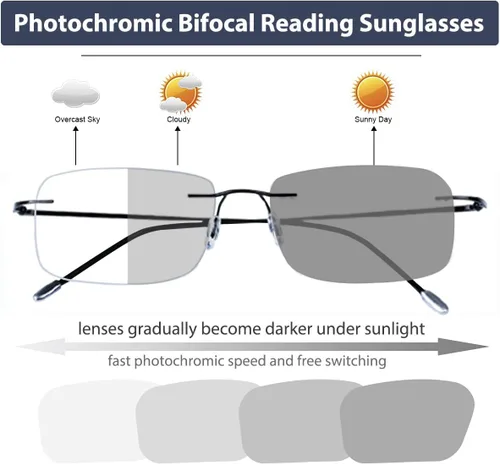 Vista 2 de K.LAVER Lentes de lectura bifocales fotocromáticos con bloqueo de luz azul para hombres y mujeres, gafas de sol sin montura de transición