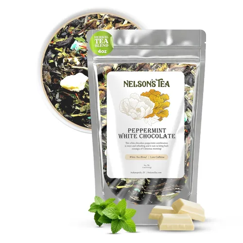 Vista 9 de Nelson's Tea - Té de hojas sueltas de menta y chocolate blanco - Té verde, té blanco, menta, cártamo y chocolate con menta - 2 onzas.
