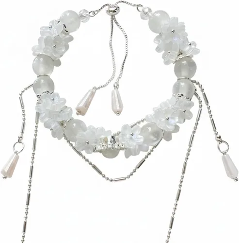 Vista 9 de Pulsera de la suerte de circonita con cuentas de cristal rojo y blanco morado para mujer Cadena de aleación ajustable de 7.9-11.8 in, lista