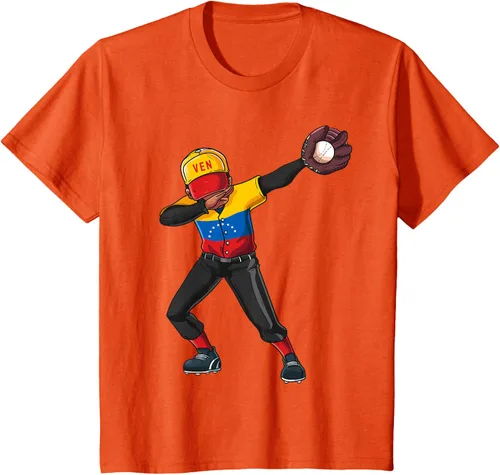 Vista 33 de Baseball Dabbing Venezuela Player Catcher Pitcher Hombres Niños Camiseta, Negro