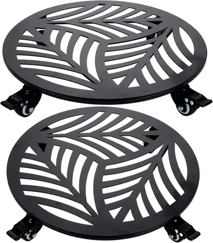 Vista 18 de 1 paquete de 30 cm de gran organizador de plantas de metal con 3 ruedas de PU metálicas, soporte rodante para plantas con ruedas para interiores