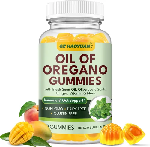 Vista 8 de Gomitas de aceite de orégano con aceite de semilla negra + vitamina D3, aceite de orégano orgánico de alto carvacrol, apoyo inmunológico