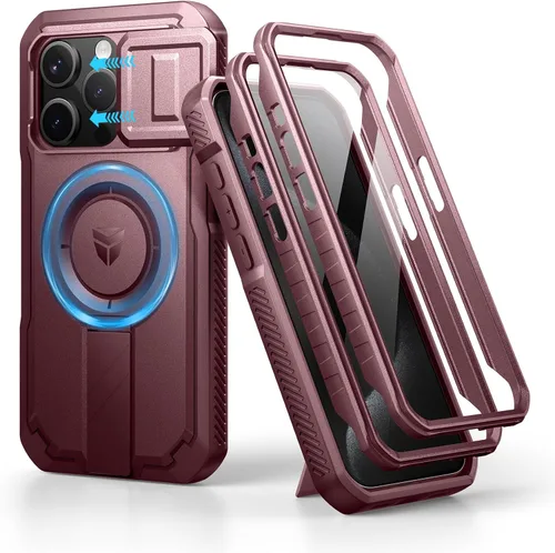 Vista 13 de Dexnor - Funda para iPhone 12 & iPhone 12 Pro con tapa deslizante para cámara, soporte ajustable y protector de pantalla integrado, carcasa